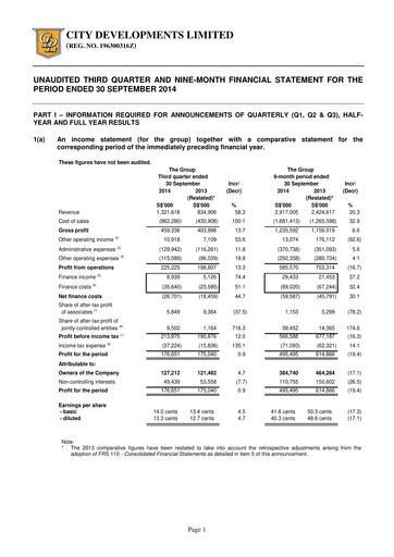 Thumbnail City Developments Quarterly Report 2014-q3