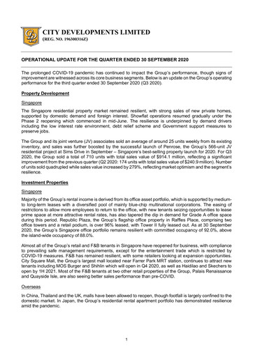 Thumbnail City Developments Quarterly Report 2020-q3