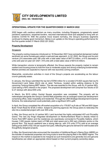 Thumbnail City Developments Quarterly Report 2022-q1