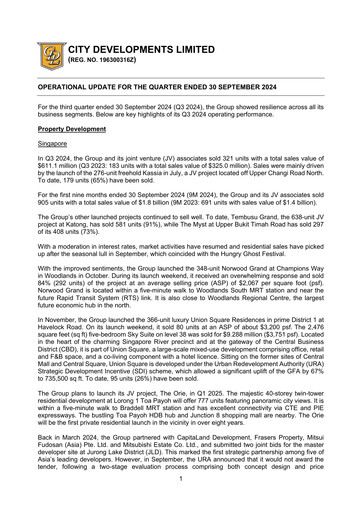Thumbnail City Developments Quarterly Report 2024-q3