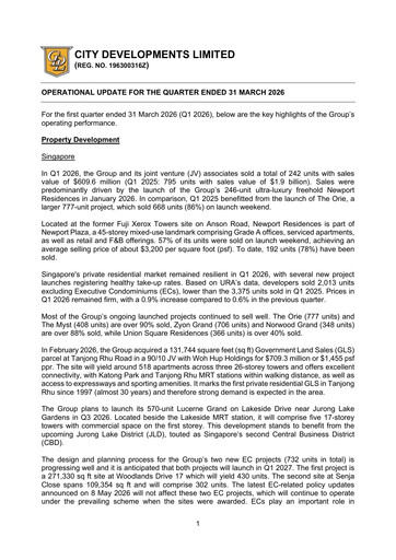 Thumbnail City Developments Quarterly Report 2026-q1