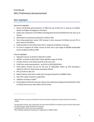 Thumbnail Fresnillo Financial Report 2011