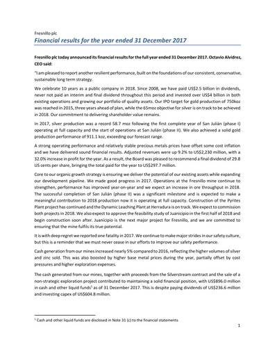Thumbnail Fresnillo Financial Report 2017