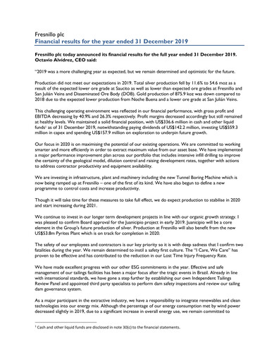 Thumbnail Fresnillo Financial Report 2019