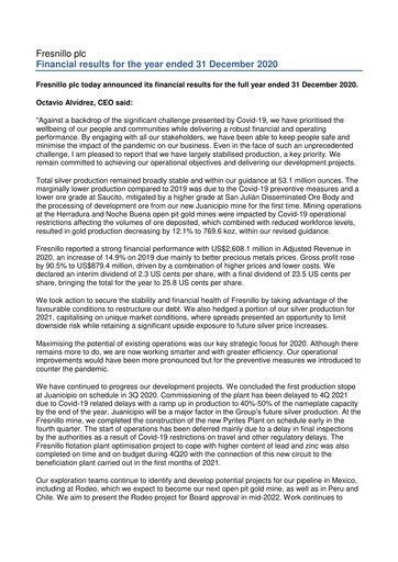 Thumbnail Fresnillo Financial Report 2020