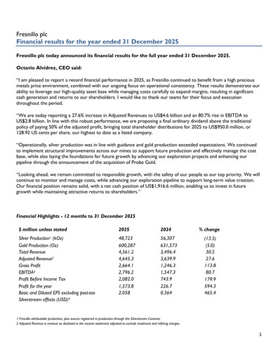 Thumbnail Fresnillo Financial Report 2025