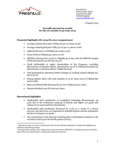 Thumbnail Fresnillo Half-year Report 2013-h1