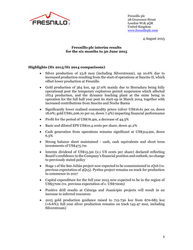 Thumbnail Fresnillo Half-year Report 2015-h1