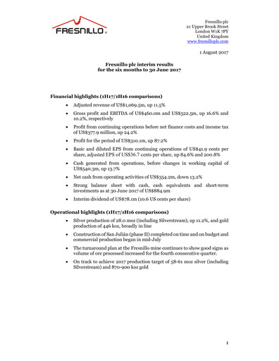 Thumbnail Fresnillo Half-year Report 2017-h1