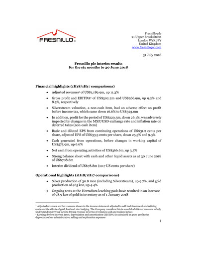 Thumbnail Fresnillo Half-year Report 2018-h1