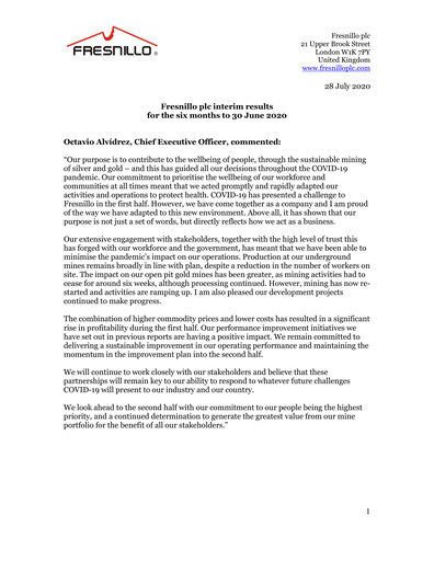 Thumbnail Fresnillo Half-year Report 2020-h1