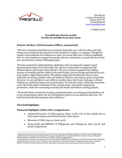 Thumbnail Fresnillo Half-year Report 2022-h1