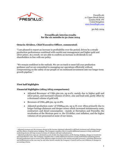Thumbnail Fresnillo Half-year Report 2024-h1