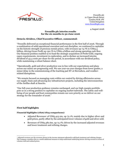 Thumbnail Fresnillo Half-year Report 2026-h1