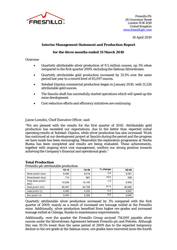 Thumbnail Fresnillo Quarterly Report 2010-q1