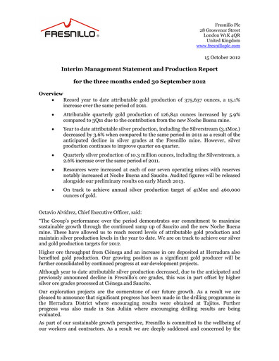 Thumbnail Fresnillo Quarterly Report 2012-q3