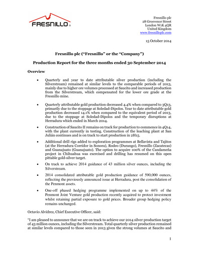 Thumbnail Fresnillo Quarterly Report 2014-q3