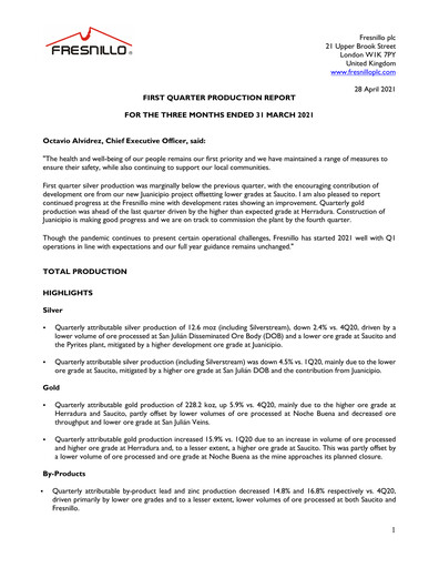Thumbnail Fresnillo Quarterly Report 2021-q1