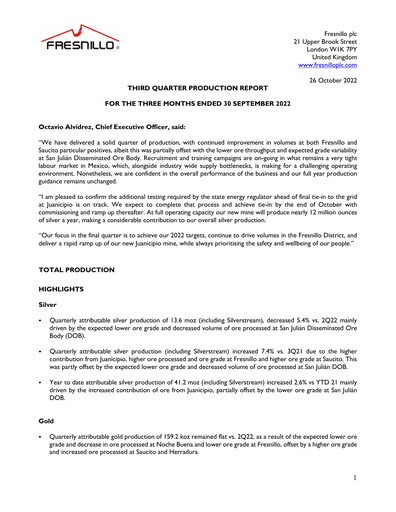 Thumbnail Fresnillo Quarterly Report 2022-q3