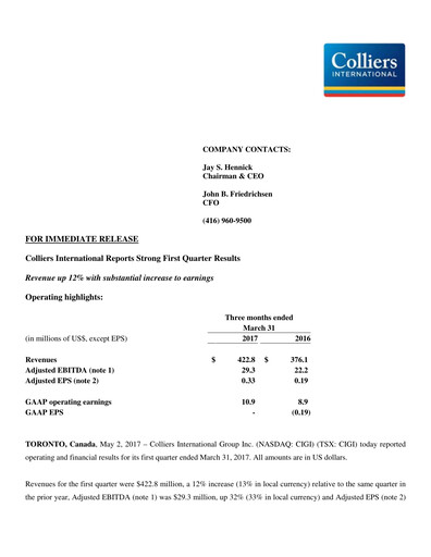 Thumbnail Colliers International Quarterly Report 2017-q1