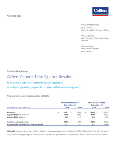 Thumbnail Colliers International Quarterly Report 2024-q3
