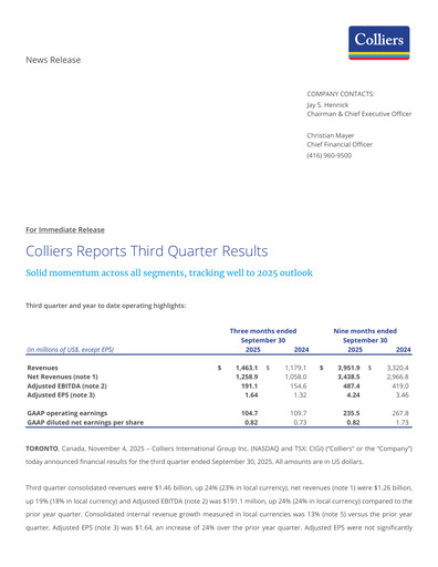 Thumbnail Colliers International Quarterly Report 2025-q3