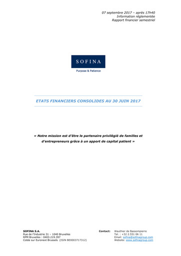 Thumbnail Sofina
 Half-year Report 2017-h1