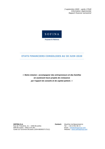 Miniature Sofina
 Rapport semestriel 2020-h1