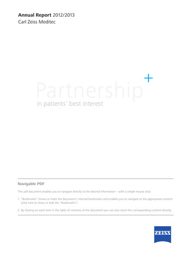 Thumbnail Carl Zeiss Meditec
 Annual Report 2012-2013