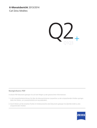 Thumbnail Carl Zeiss Meditec
 Half-year Report 2013-2014