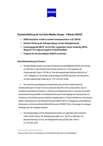 Thumbnail Carl Zeiss Meditec
 Quarterly Report 2024-2025-q1