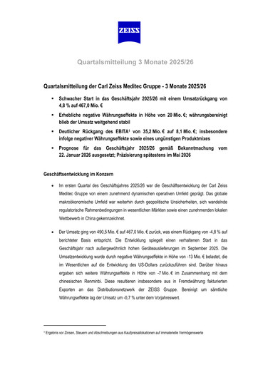 Thumbnail Carl Zeiss Meditec
 Quarterly Report 2025-q1