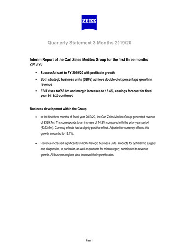 Miniature Carl Zeiss Meditec
 Rapport trimestriel 2019-2020-q1