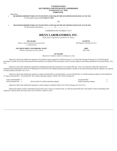 Thumbnail IDEXX Laboratories Quarterly Report 2010-q1