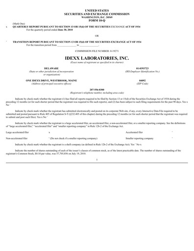 Thumbnail IDEXX Laboratories Quarterly Report 2010-q2