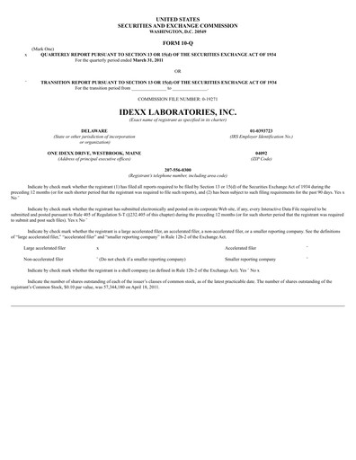 Thumbnail IDEXX Laboratories Quarterly Report 2011-q1