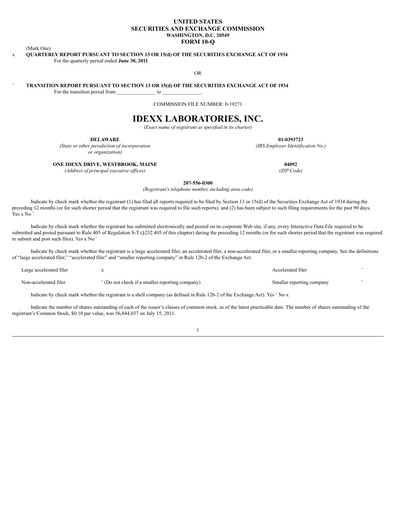 Thumbnail IDEXX Laboratories Quarterly Report 2011-q2