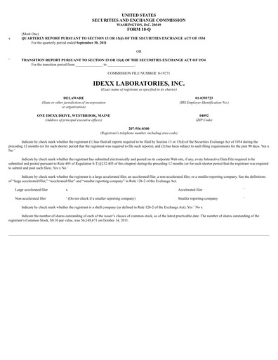 Thumbnail IDEXX Laboratories Quarterly Report 2011-q3