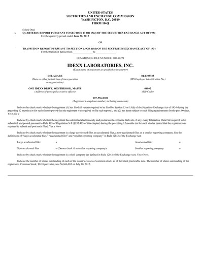 Thumbnail IDEXX Laboratories Quarterly Report 2012-q2
