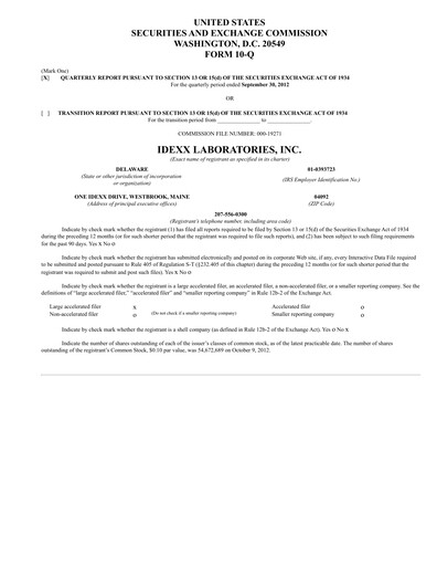 Thumbnail IDEXX Laboratories Quarterly Report 2012-q3