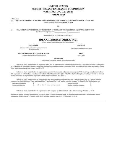 Thumbnail IDEXX Laboratories Quarterly Report 2016-q1