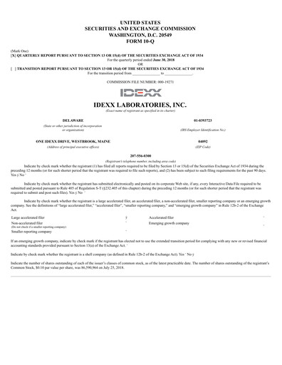 Thumbnail IDEXX Laboratories Quarterly Report 2018-q2