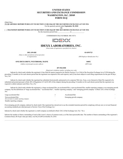 Thumbnail IDEXX Laboratories Quarterly Report 2018-q3