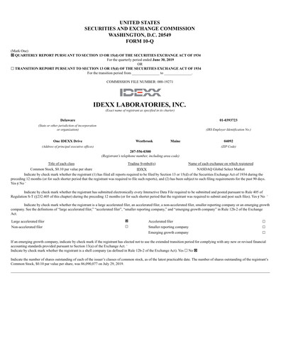 Thumbnail IDEXX Laboratories Quarterly Report 2019-q2