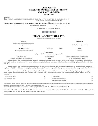Thumbnail IDEXX Laboratories Quarterly Report 2019-q3