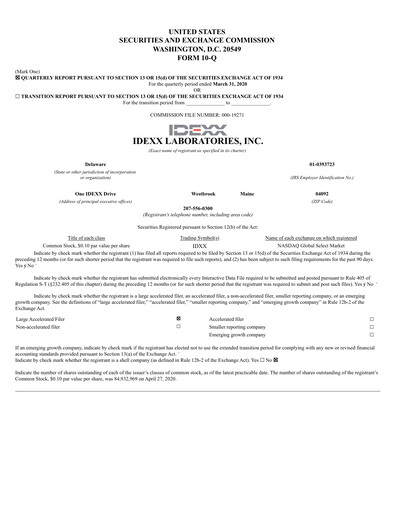 Thumbnail IDEXX Laboratories Quarterly Report 2020-q1