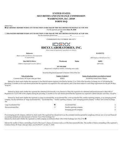 Thumbnail IDEXX Laboratories Quarterly Report 2020-q2