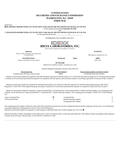 Thumbnail IDEXX Laboratories Quarterly Report 2020-q3
