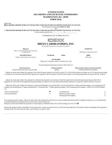 Thumbnail IDEXX Laboratories Quarterly Report 2021-q1