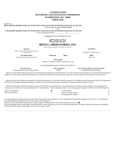 Thumbnail IDEXX Laboratories Quarterly Report 2022-q2